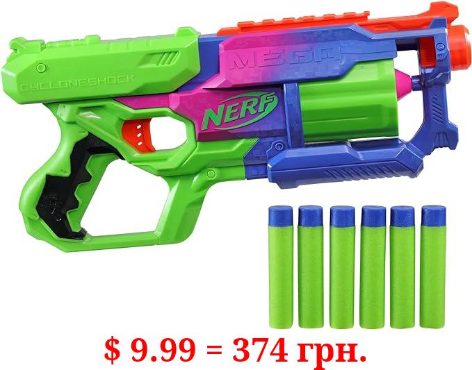 NERF Mega CycloneShock Toy Blaster, Cybershock Color Style, 6-Dart Drum, 6 AccuStrike Mega Darts, Easy Priming (Amazon Exclusive)