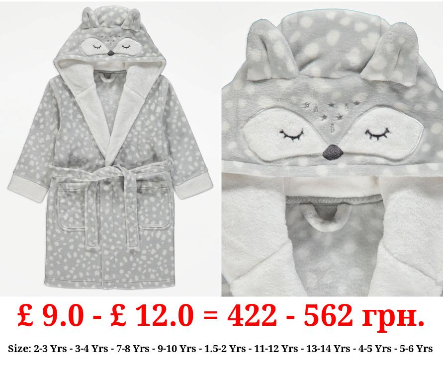 Grey Animal Hooded Dressing Gown