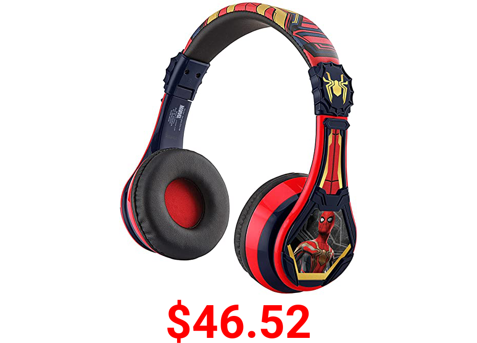 eKids Spiderman Wireless Bluetooth Portable Kids Headphones with Microphone, Volume Reduced to Protect Hearing Rechargeable Battery, Adjustable Kids Headband for School Home or Travel
