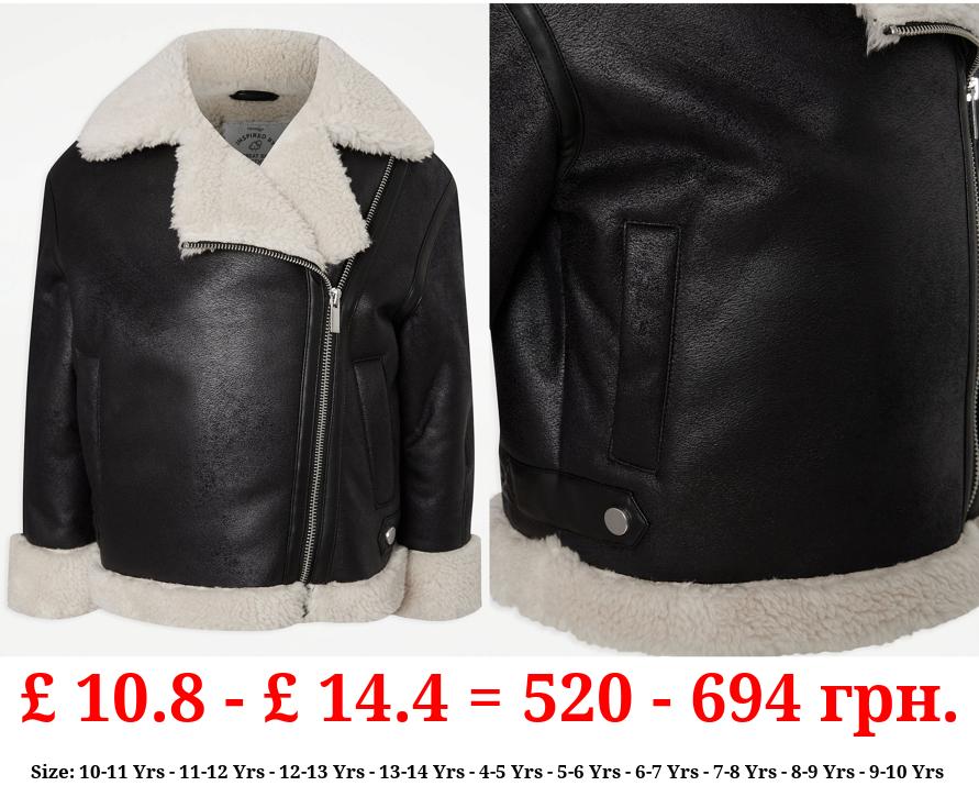 Black Faux Fur Aviator Jacket