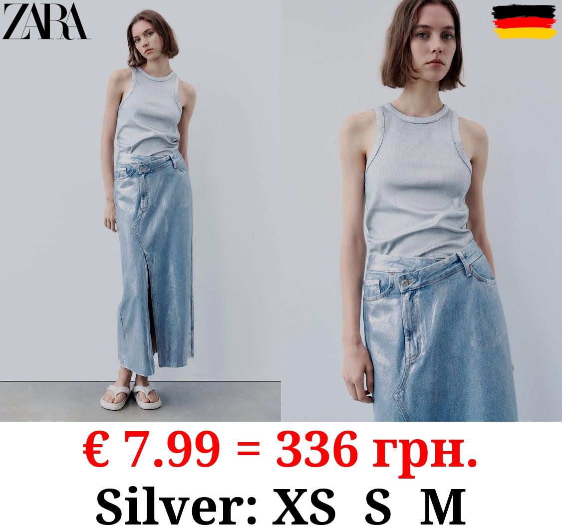 TRF ASYMMETRIC DENIM METALLIC SKIRT