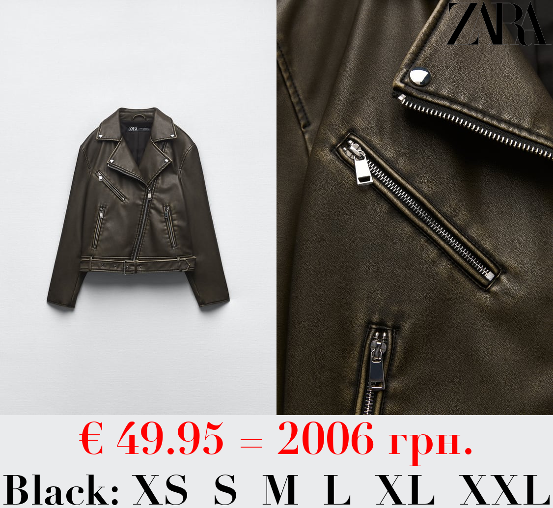 WORN EFFECT LEATHER EFFECT BIKER JACKET
