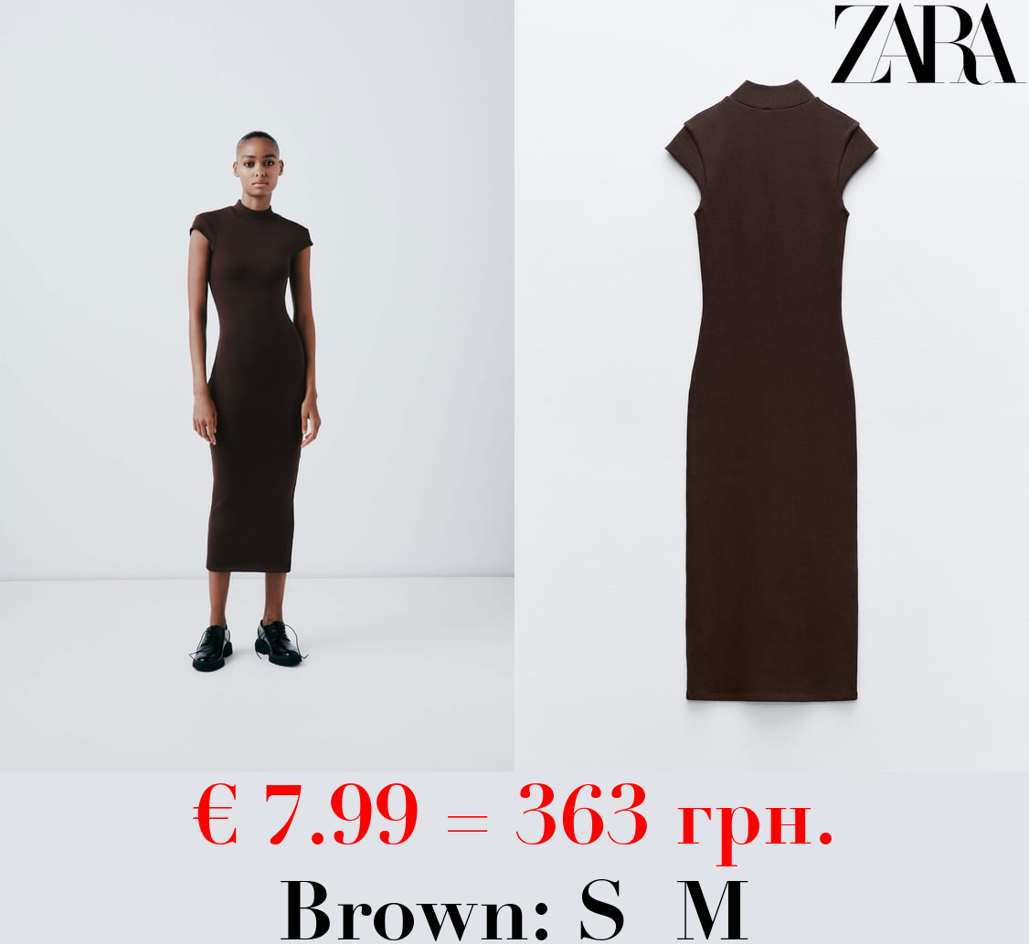 RIBBED MOCK TURTLENECK MIDI DRESS