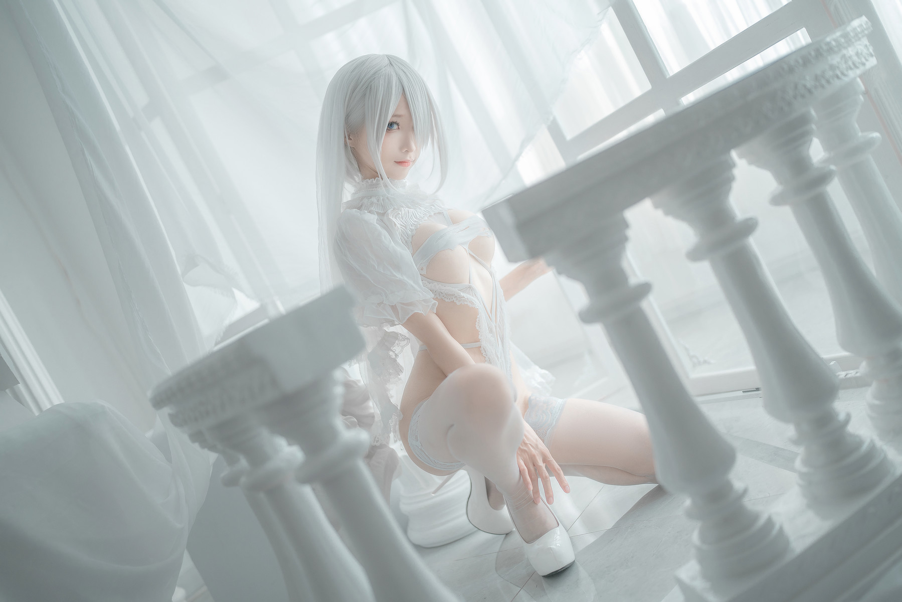 蠢沫沫 Cosplay 2B 白婚纱 37
