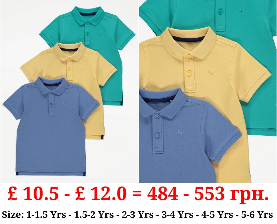 Plain Dinosaur Embroidered Polo Tops 3 Pack