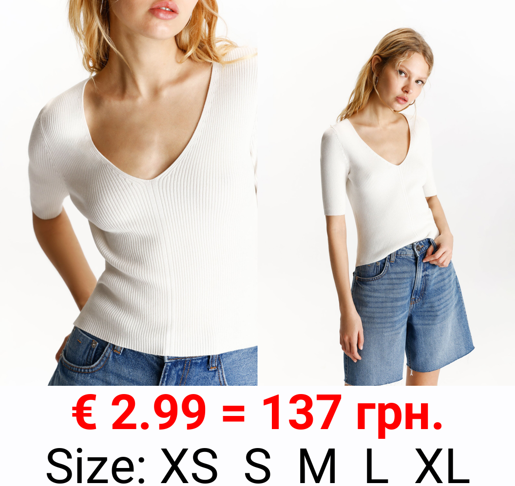 V-neck ribbed T-shirt