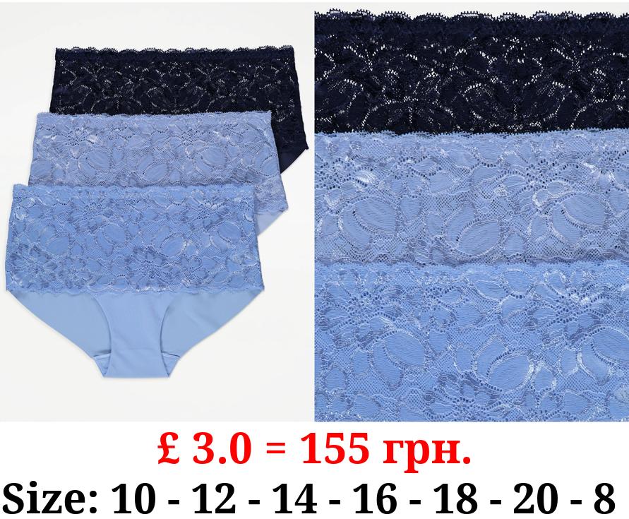 Blue Lace Bandeau Midi Knickers 3 Pack