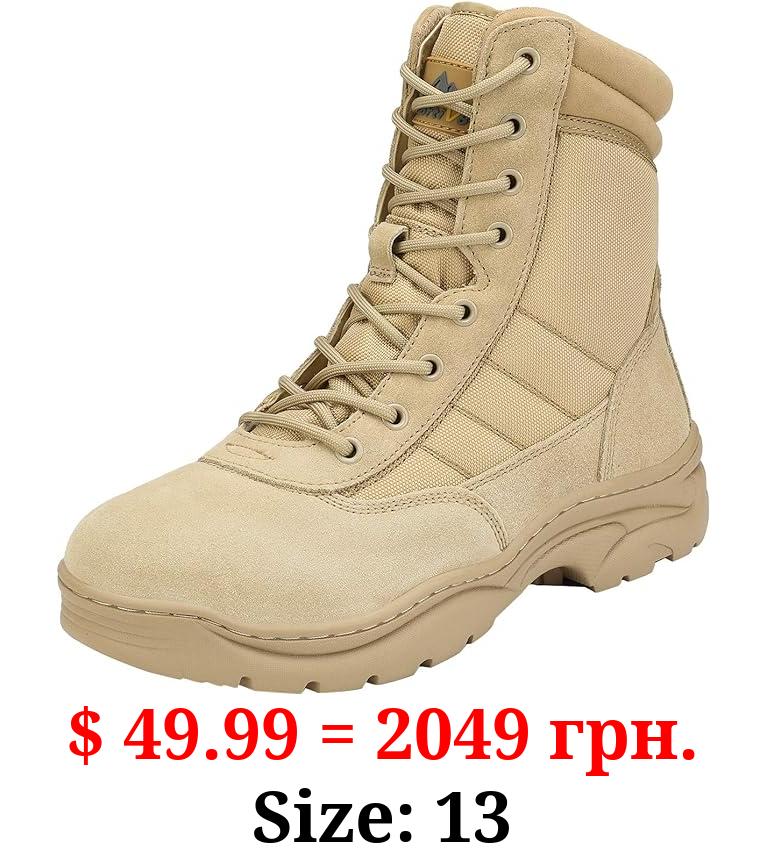 NORTIV 8 Men's Military Tactical Work Boots Side Zipper Leather Motorcycle Combat Boots (6-8 Inches)