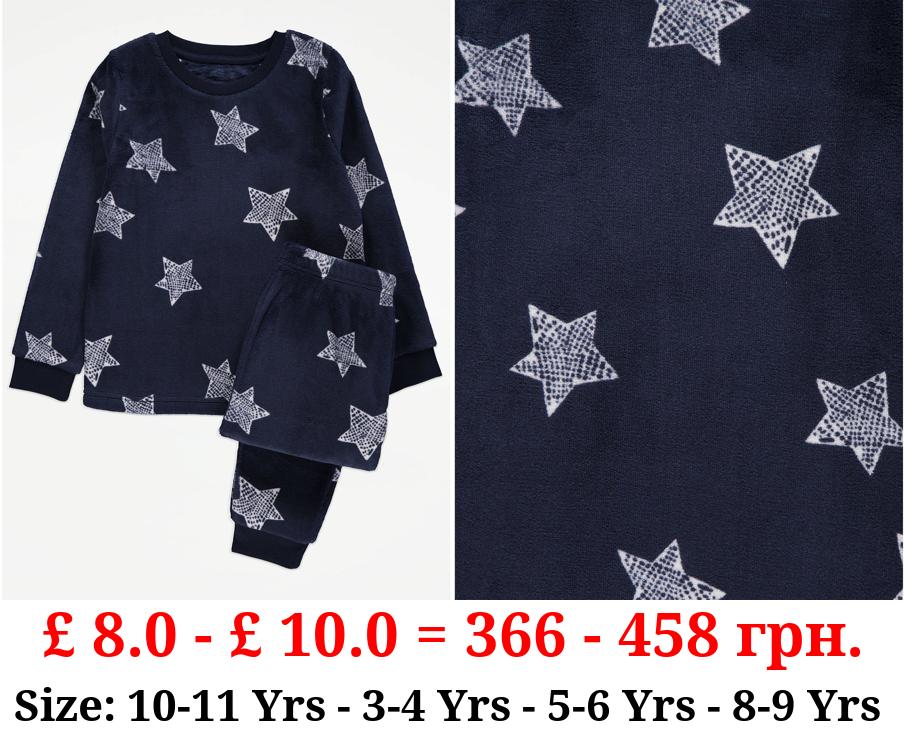 Navy Star Print Fleece Pyjama Gift Set