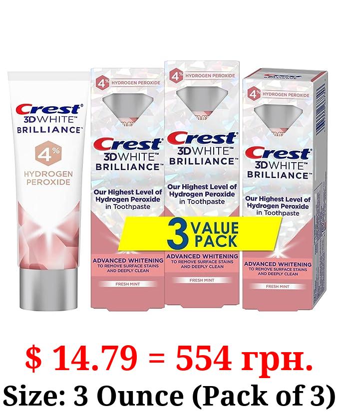 Crest 3D White Brilliance Hydrogen Peroxide Toothpaste with Fluoride,3 Ounce (Pack of 3)