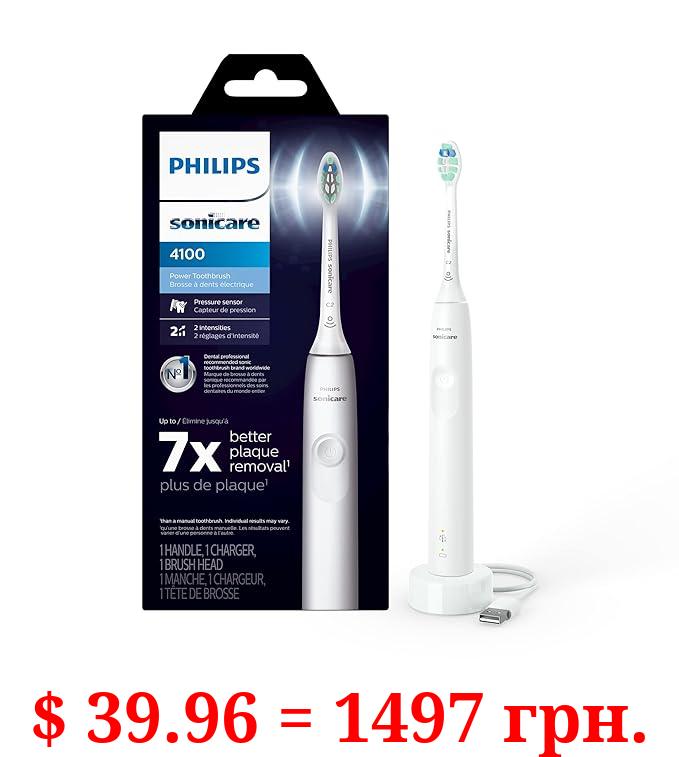 PHILIPS Sonicare 4100 Power Toothbrush, Rechargeable Electric Toothbrush with Pressure Sensor, White HX3681/23