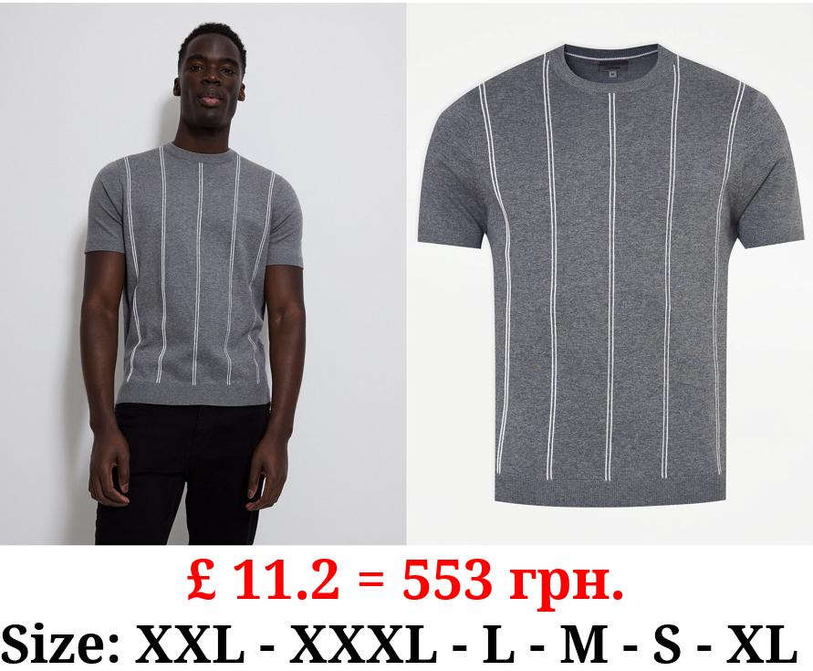 Grey Striped Knitted Top