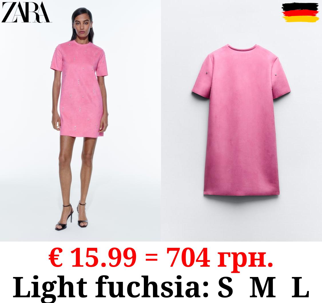 FAUX SUEDE DRESS WITH RHINESTONES