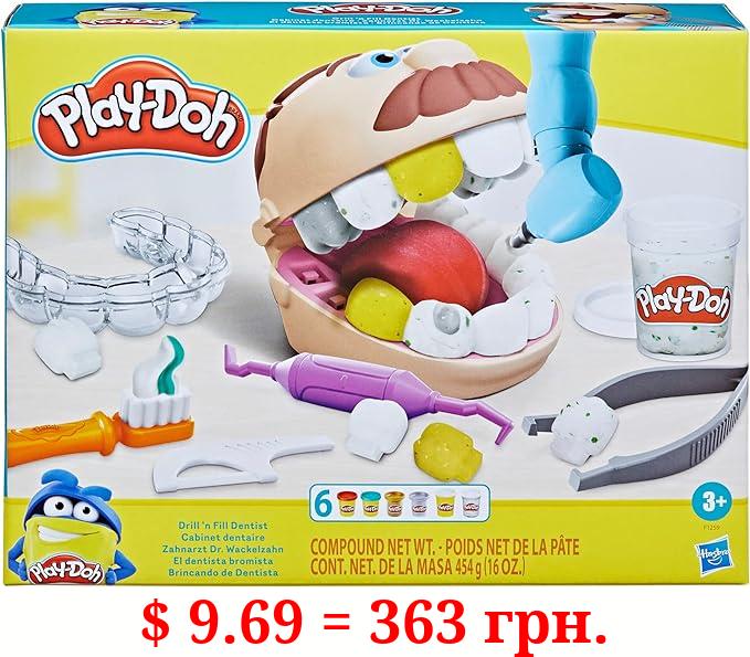 Play-Doh Drill 'n Fill Dentist Toy for Kids 3 Years and Up with Cavity and Metallic Colored Modeling Compound, 10 Tools, 8 Total Cans, 2 Ounces Each, Non-Toxic, Assorted Colors