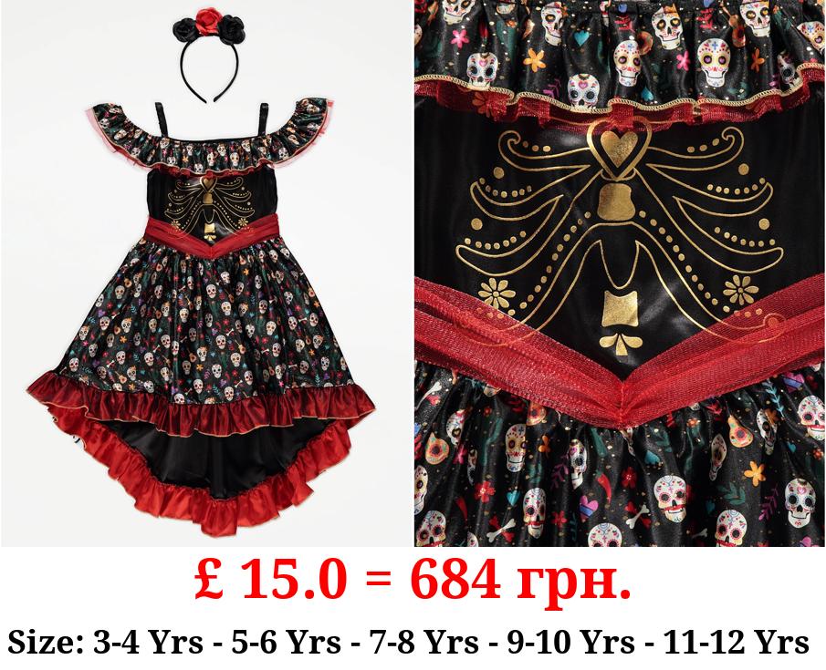 Black Day of The Dead Halloween Fancy Dress Costume
