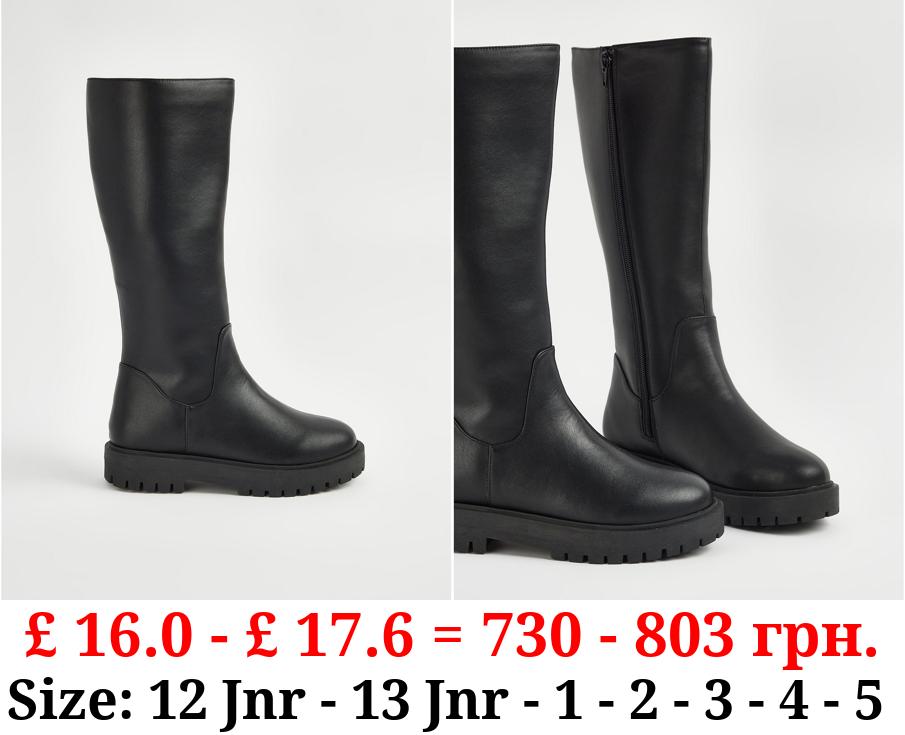 Black Zip Up Chunky Boots