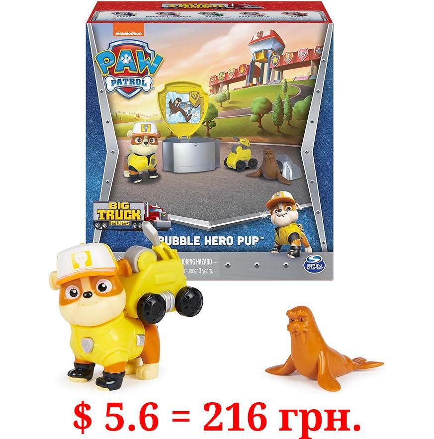 Paw Patrol, Big Truck Pups Rubble Action Figure with Clip-on Rescue Drone, Command Center Pod and Animal Friend Kids Toys Ages 3 and up