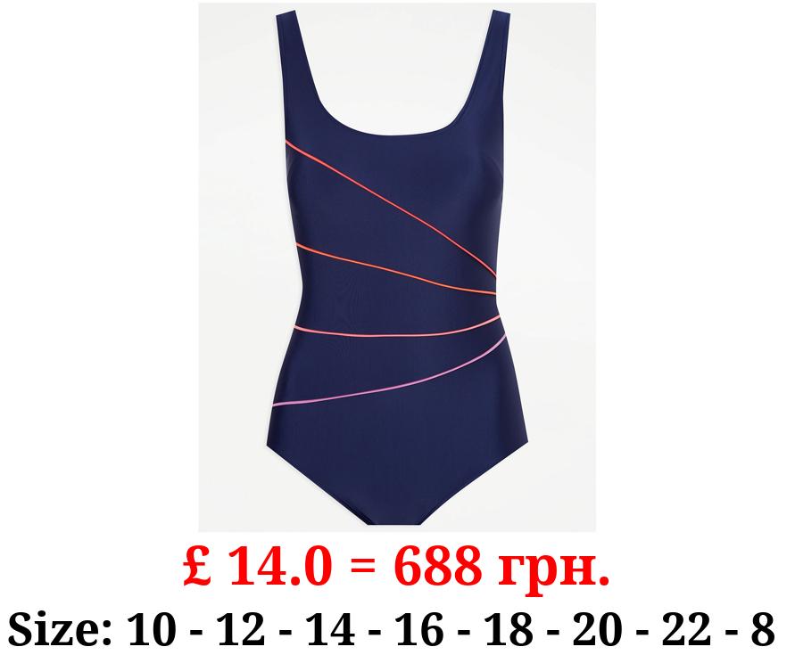 Navy Colour Block Stripe Swimsuit