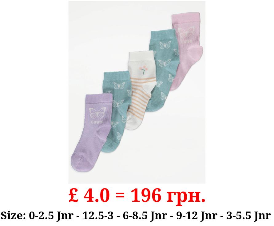 Butterfly Cotton Rich Ankle Socks 5 Pack