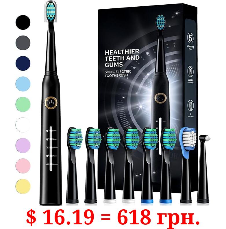 Sonic Electric Toothbrushes for Adults, 8 Brush Heads Electric Toothbrush with 40000 VPM Deep Clean 5 Modes, Rechargeable Toothbrushes Fast Charge 4 Hours Last 30 Days