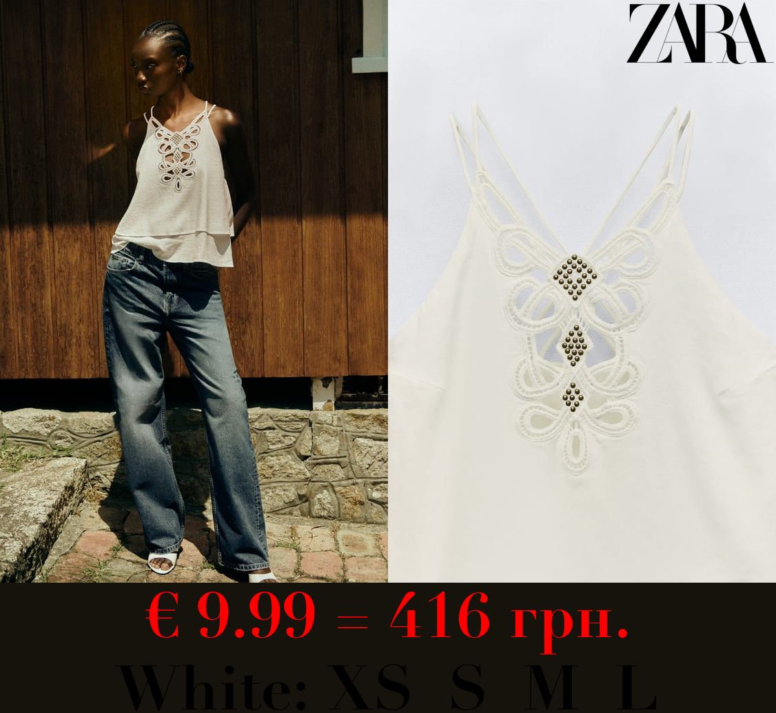 STUDDED LINEN BLEND TOP