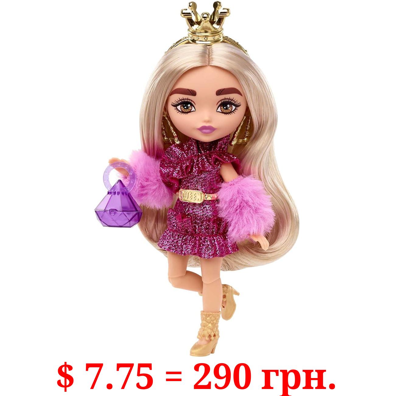 Barbie Extra Minis Doll & Accessories with Blonde Hair, Toy Pieces Include Shimmery Dress & Furry Shrug