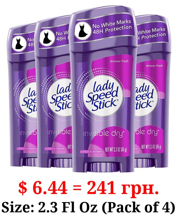 Lady Speed Stick Invisible Dry Antiperspirant Deodorant, Shower Fresh, 2.3oz, 4 Pack