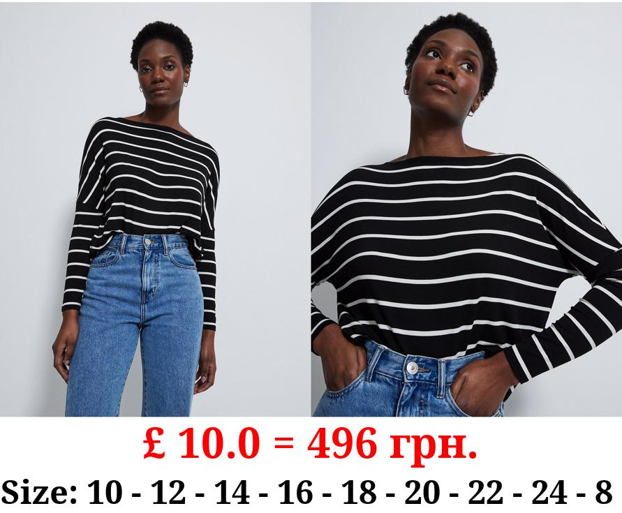 Black Striped Long Bat Wing Sleeve Top