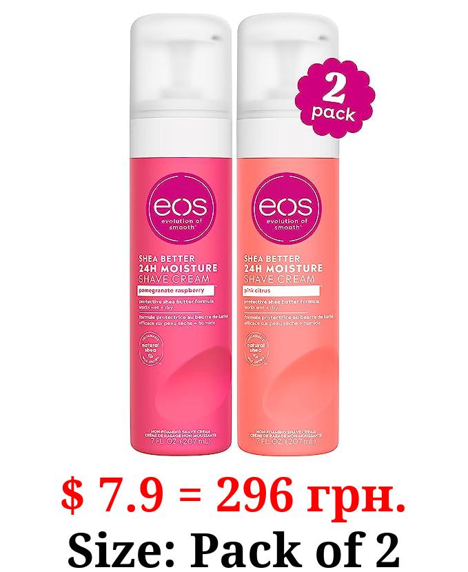 eos Shea Better Shaving Cream for Women Variety Pack - Pomegranate Raspberry + Pink Citrus, Shave Cream, Skin Care and Lotion with Shea Butter and Aloe, 24 Hour Hydration, 7 Fl Oz, Pack of 2