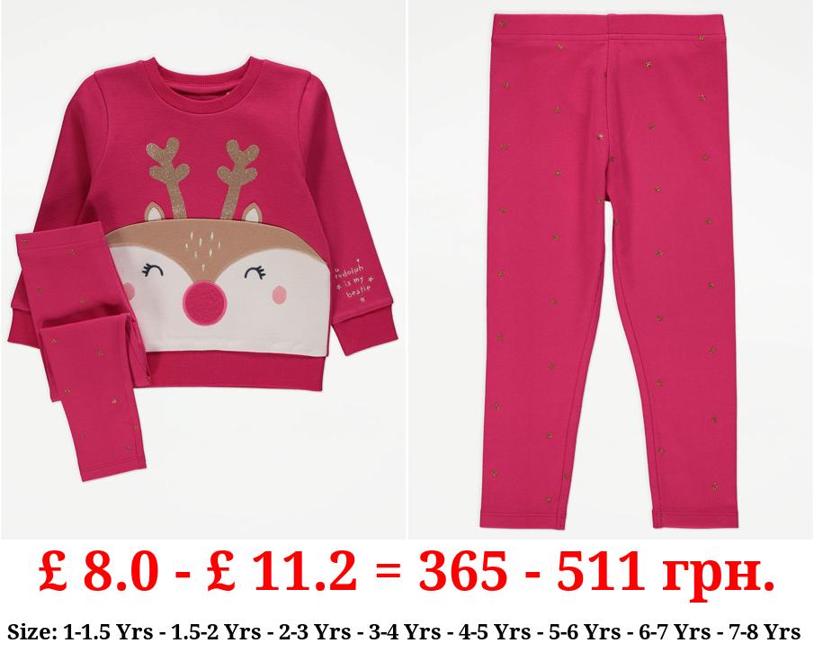 Red Reindeer Glitter Sweatshirt and Leggings Outfit