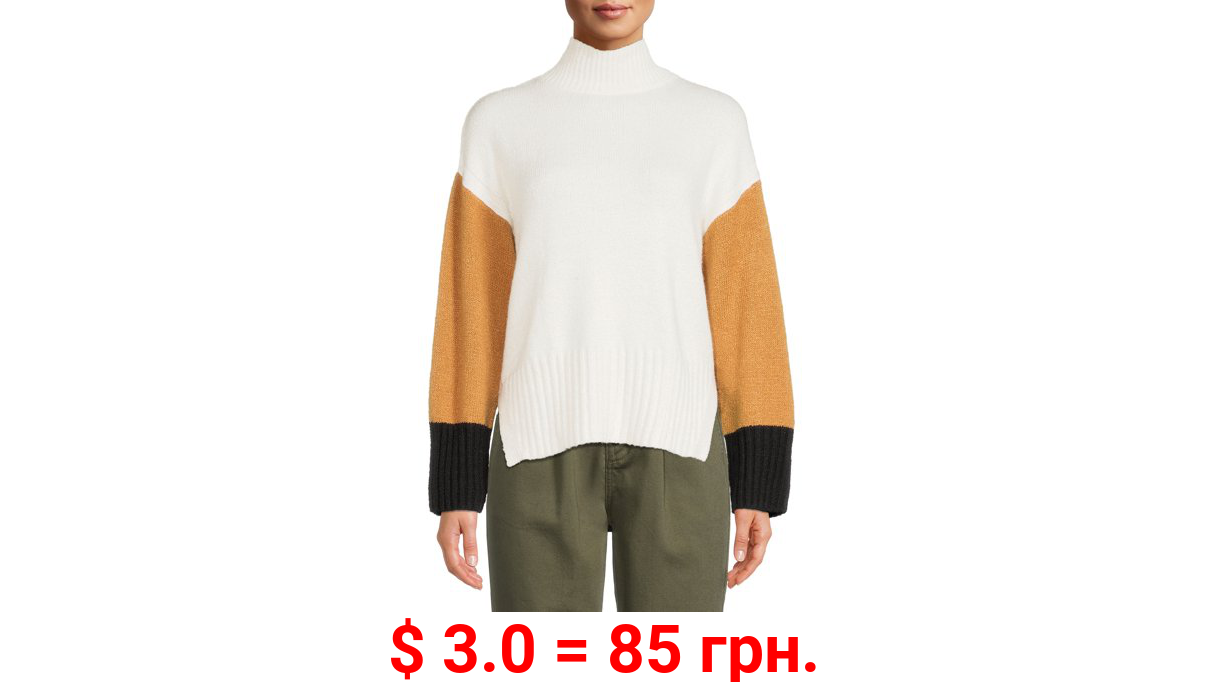 Time and Tru Women's Color Blocked Mock Neck Sweater