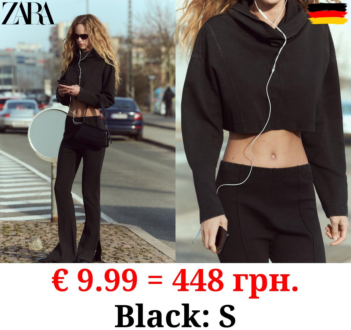 FADED-EFFECT INTERLOCK FLARED TROUSERS