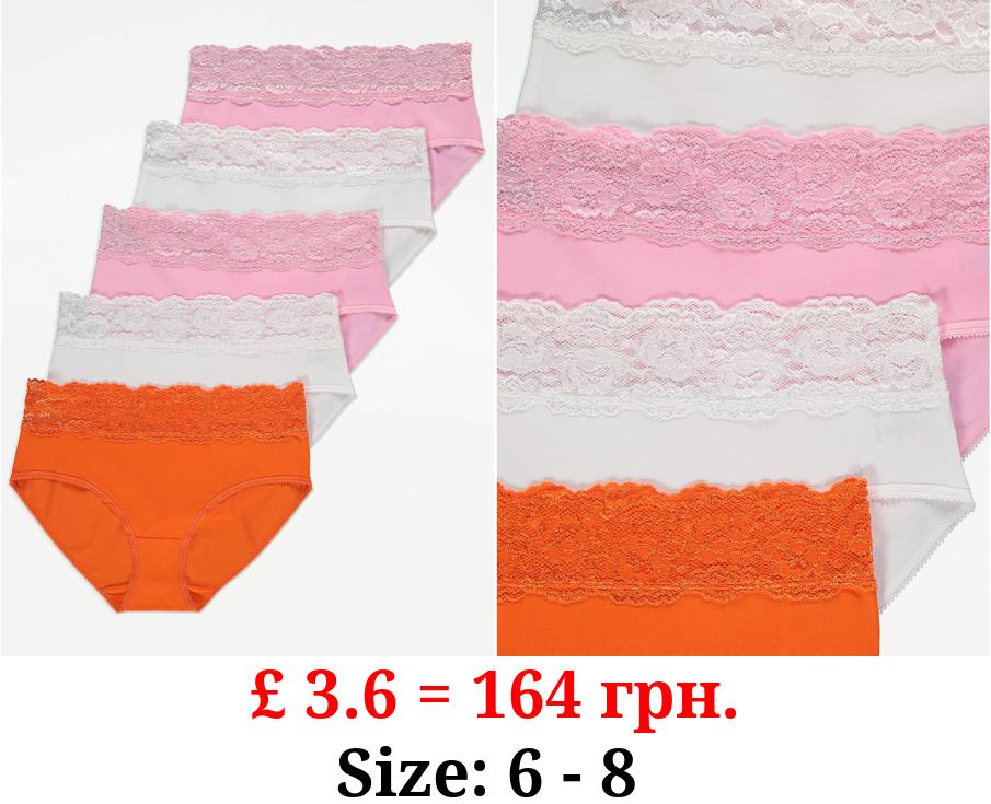 Lace Top Midi Knickers 5 Pack