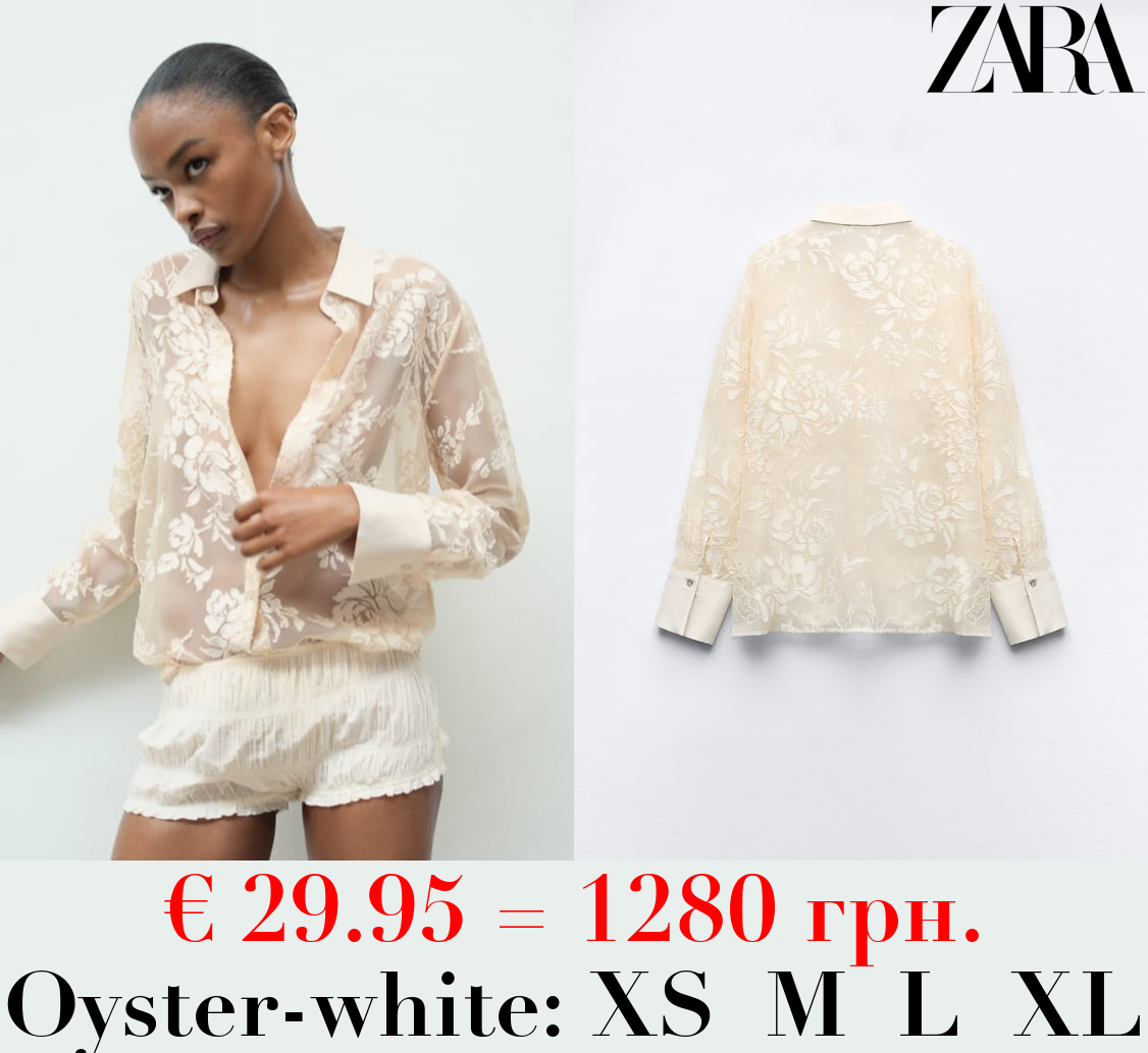 CONTRAST VELVET SEMI-SHEER SHIRT