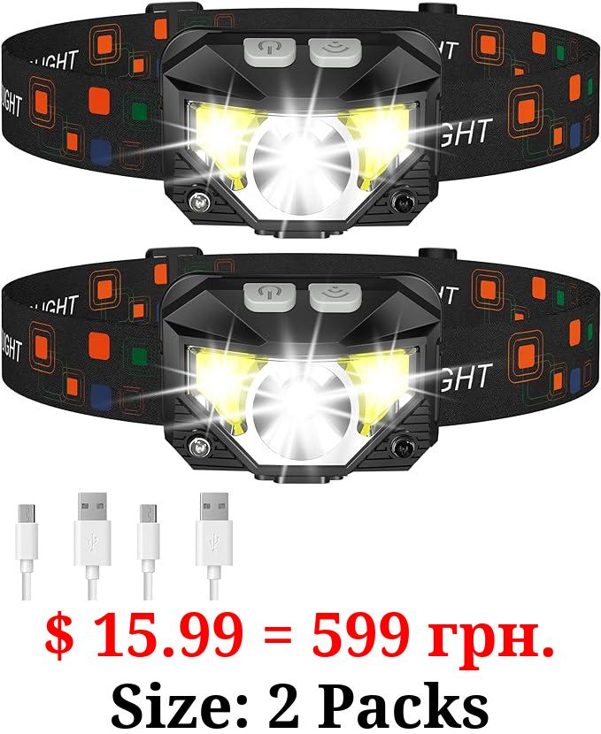 LHKNL Headlamp Flashlight, 1200 Lumen Ultra-Light Bright LED Rechargeable Headlight with White Red Light,2Pack Waterproof Motion Sensor Head Lamp,8 Mode for Outdoor Camping Running Cycling Fishing