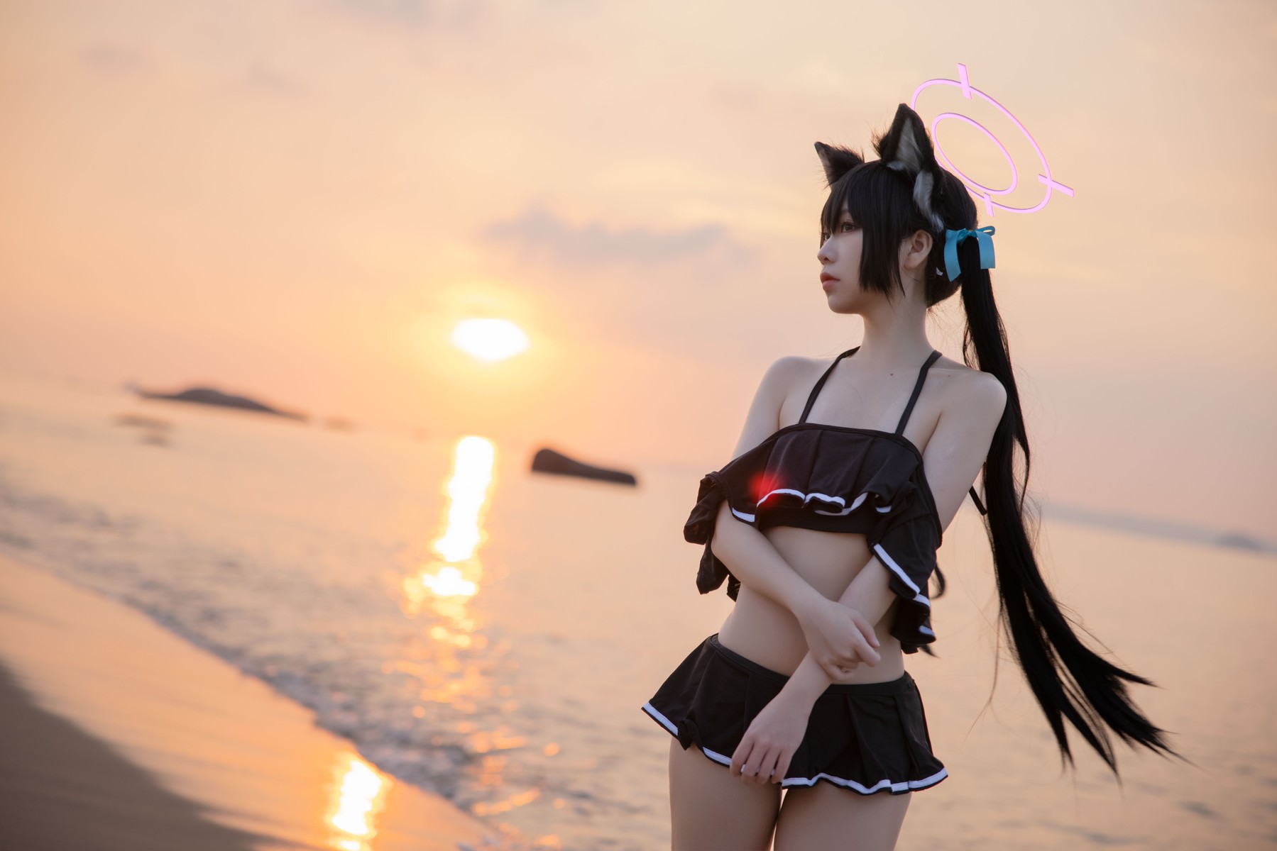 Cosplay G44不会受伤 碧蓝档案 黑見芹香 海边泳装 7