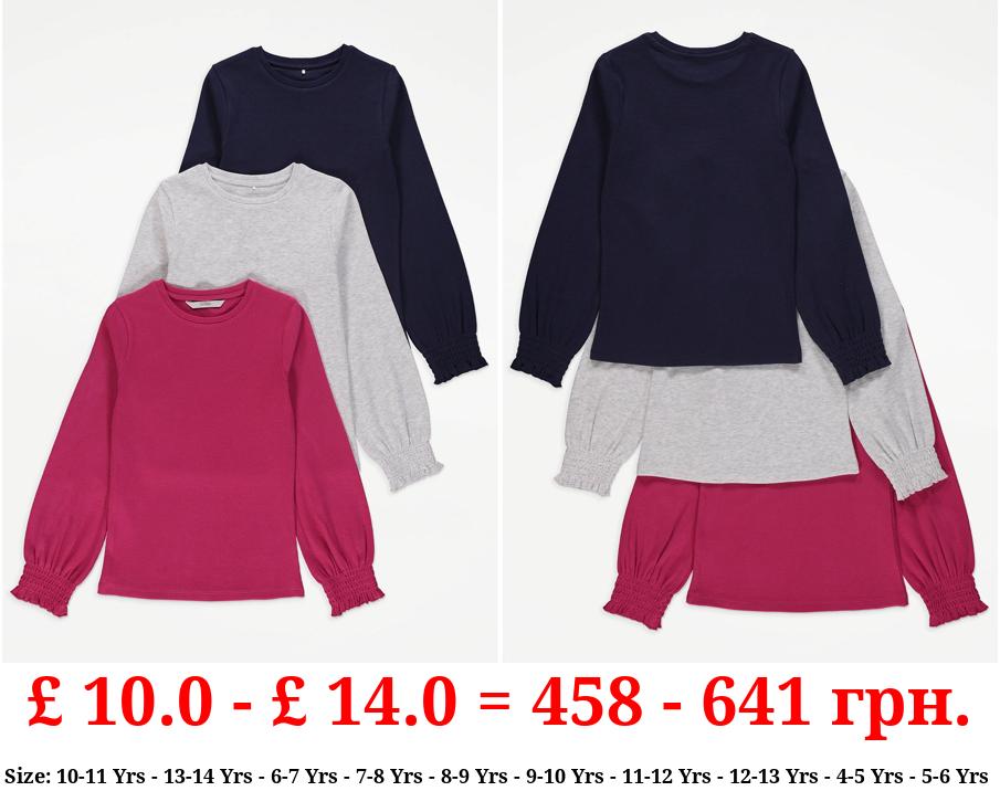 Ribbed Long Sleeve Tops 3 Pack