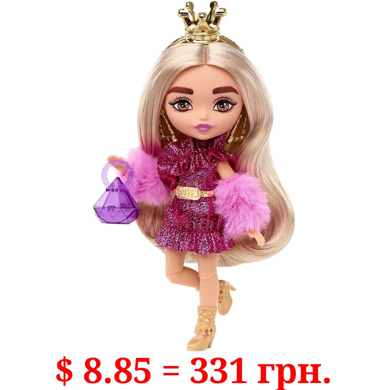 Barbie Extra Minis Doll & Accessories with Blonde Hair, Toy Pieces Include Shimmery Dress & Furry Shrug
