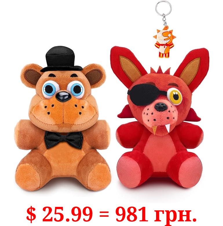 MIGELIN FNAF Plushies Set, 7-Inch Freddy Fazbear and Foxy Plush, FNAF Stuffed Animals for Birthday and Christmas， Collectible Soft Plush for Kids and Adults and Gaming Fans
