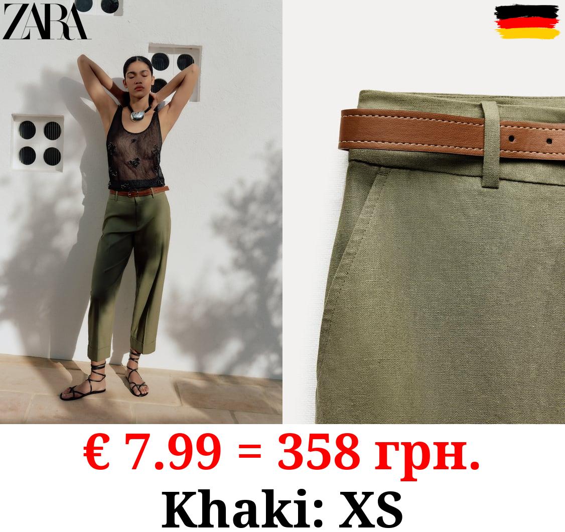 LINEN BLEND TROUSERS WITH BELT