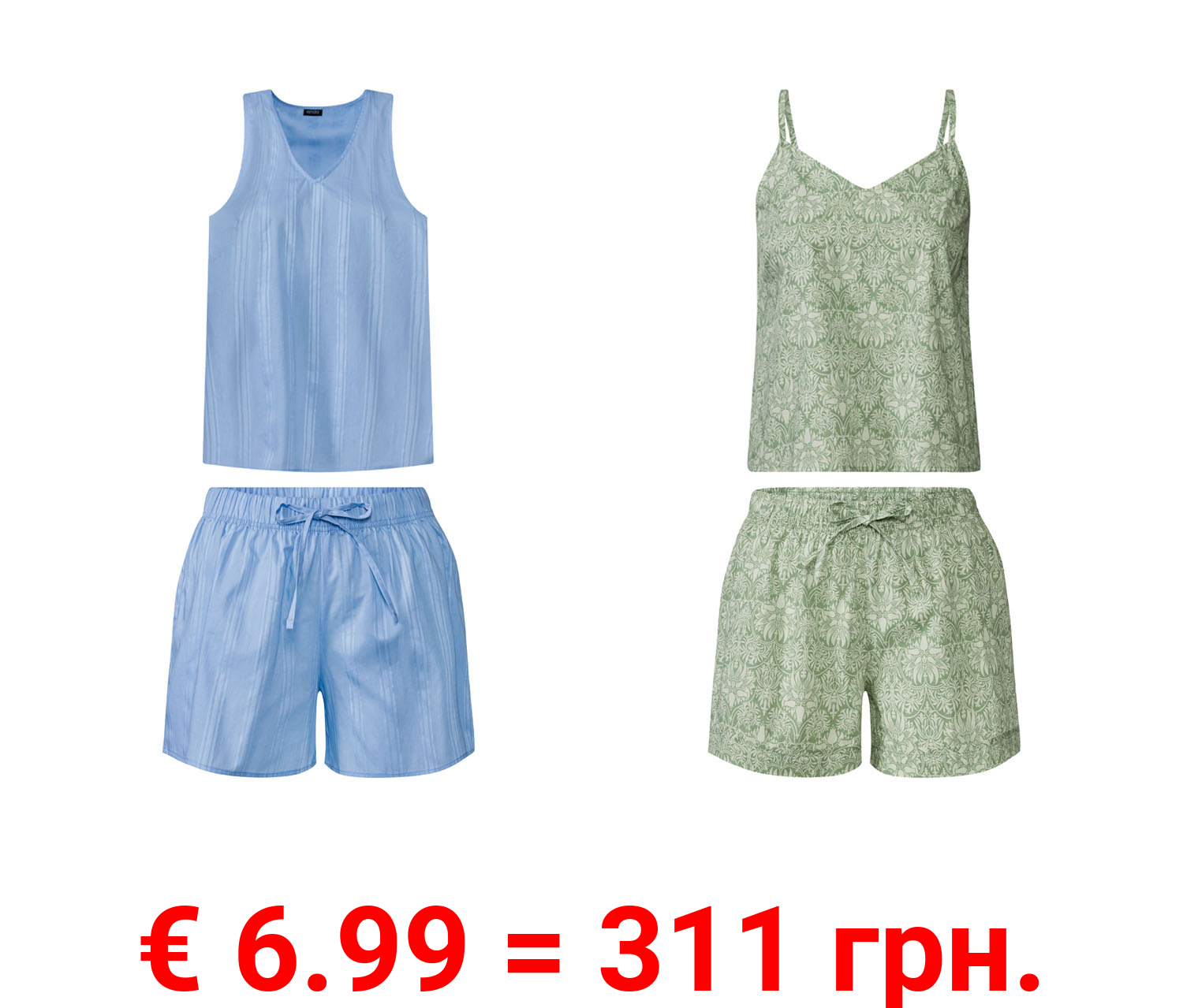 esmara® Damen Pyjama, aus reiner Baumwolle