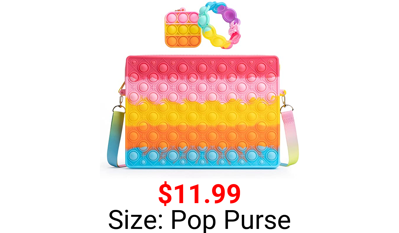 Pop Purse for Girls, Big Premium Pop Shoulder Bag Fidget Toys Easter Gifts for Kids , Sensory Stress Relief Toy , Party Birthday Gifts for Kids ( Includes A Pop Keychain and Bracelet )