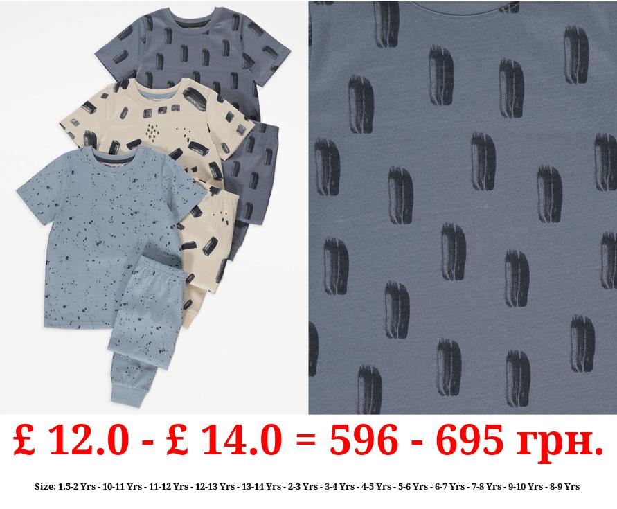 Blue Mark Making Short Sleeve Pyjamas 3 Pack