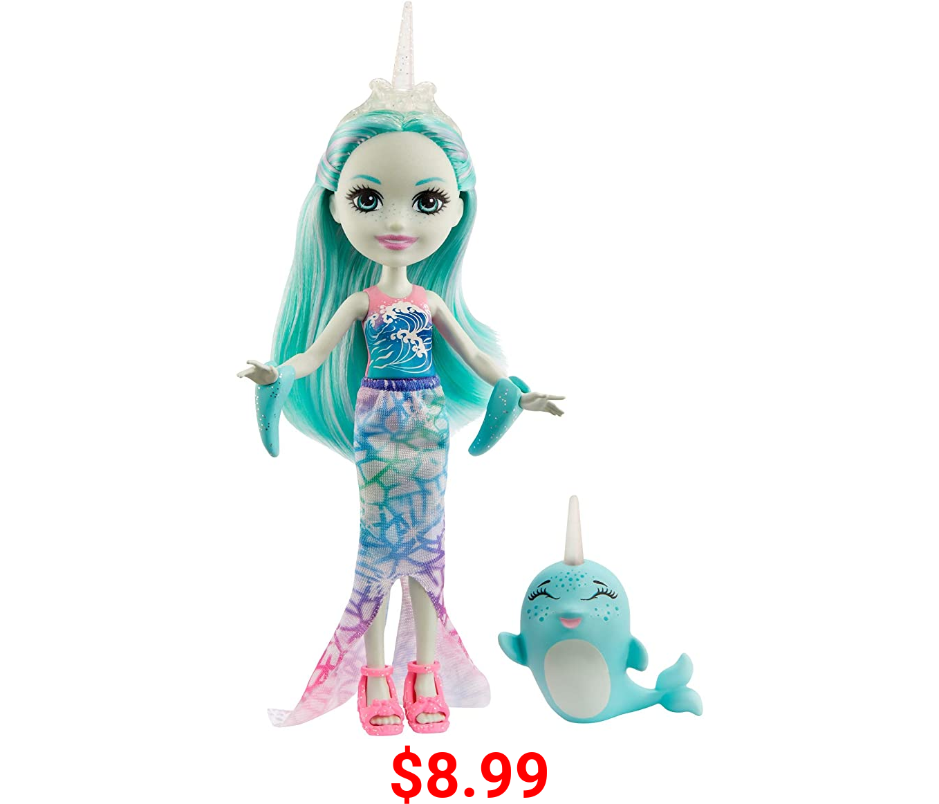 Mattel Enchantimals Naddie Narwhal Small Doll (6-in) & Sword Animal Friend Figure, 6-inch Small Doll with Mermaid Skirt, Fins, and Shoes, Great Gift for 3 to 8 Year Olds
