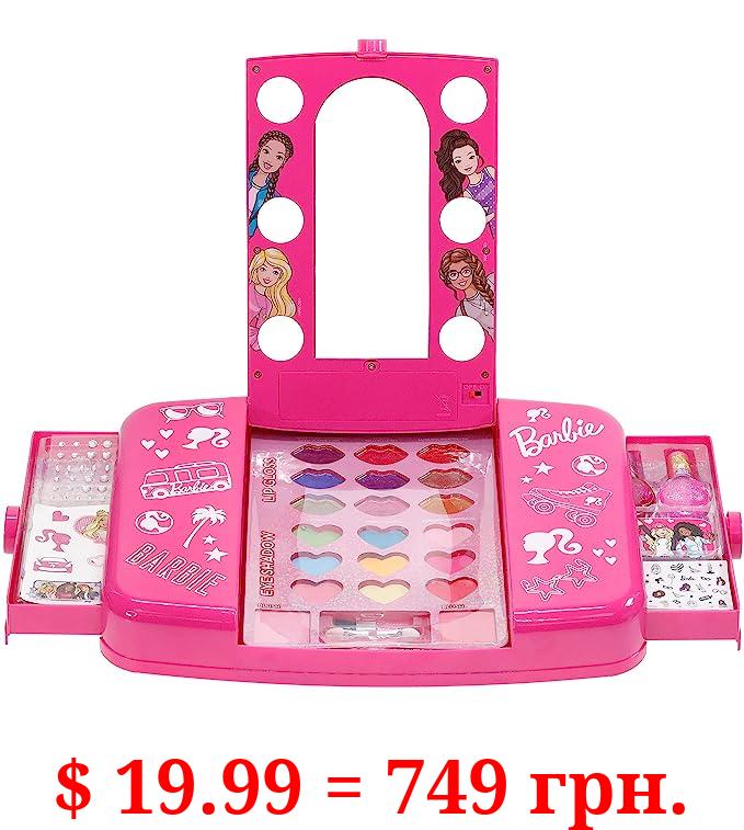 Barbie - Townley Girl Cosmetic Light-up Vanity Makeup Set Includes Lip Gloss, Eye Shadow, Brushes, Nail Polish, Nail Accessories & more! for Girls, Ages 3+ perfect for Parties, Sleepovers & Makeovers