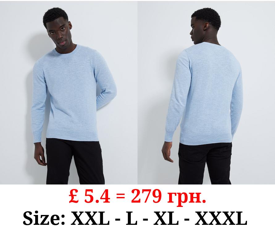 Light Blue Fine Knit Crew Neck Jumper