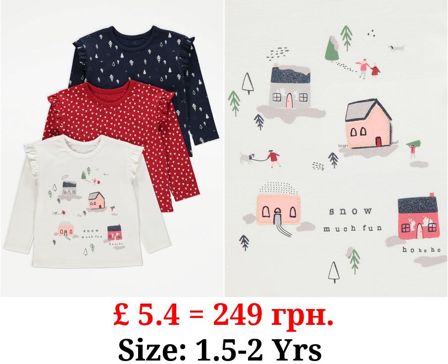 Snow Much Fun Slogan Print Long Sleeve Top 3 Pack