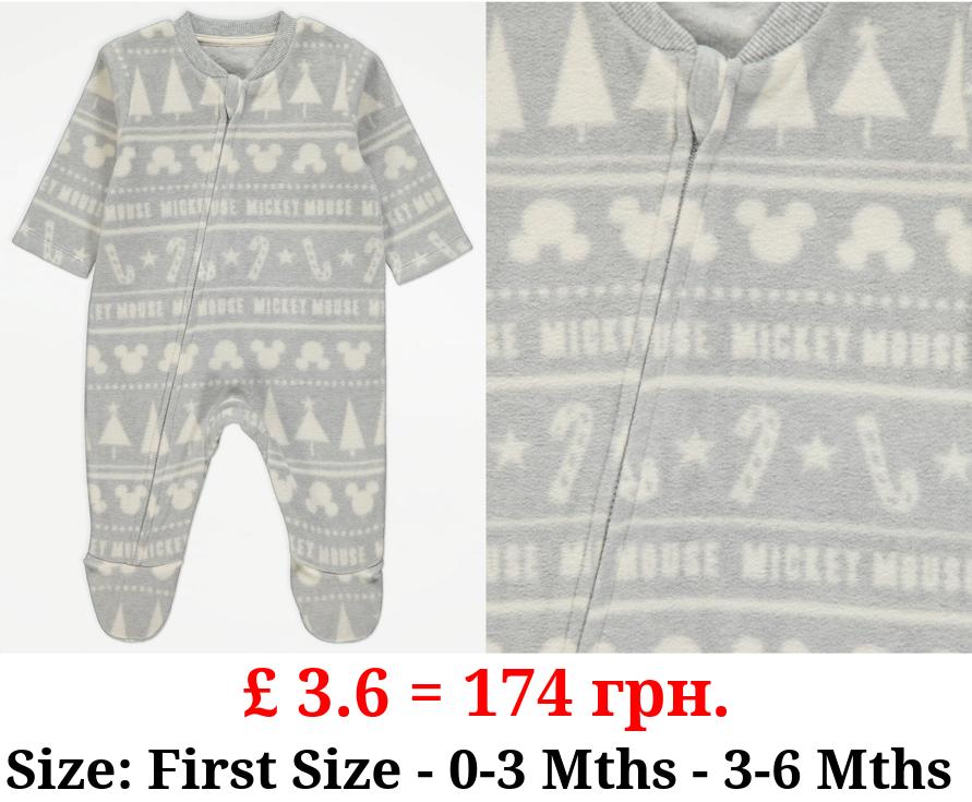 Disney Mickey Mouse Grey Fairisle Fleece Sleepsuit