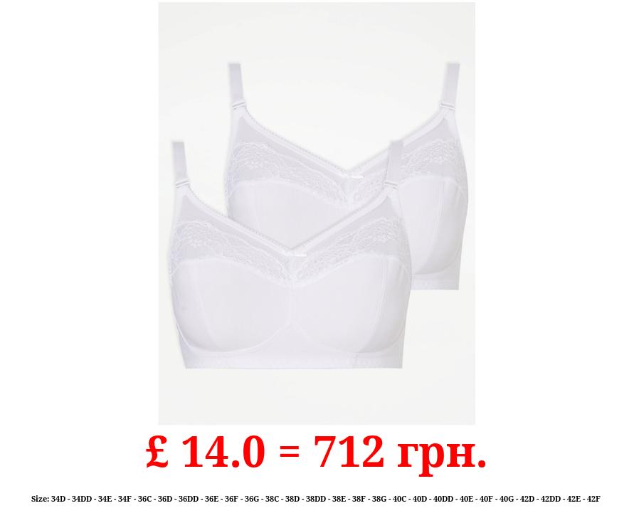 White Full Cup Non-Wired Lace Bras 2 Pack