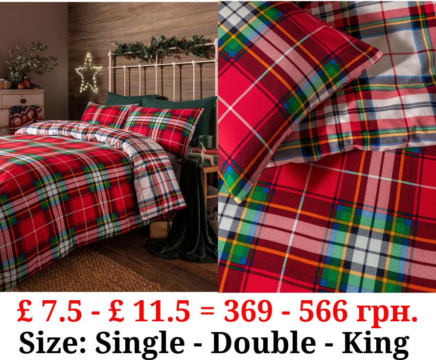 Red Checked Brushed Cotton Duvet Set